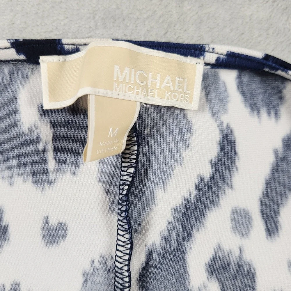Michael Kors Women Top M Blue Whi PolyBlend Short Sleeve‎ 1/4 Zip Casual Blouse
